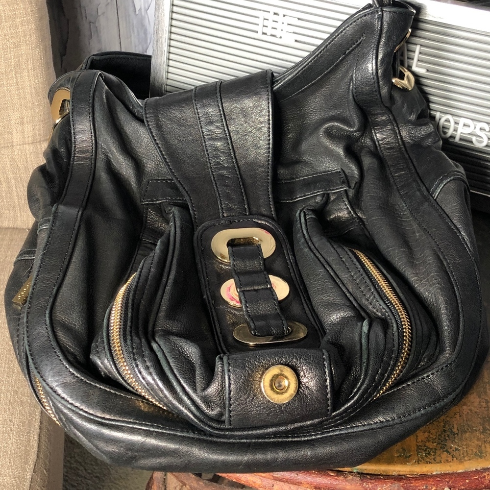 Treesje Black Leather Shoulder Handbag EUC